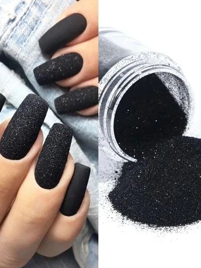 Beauty, Beauty Sale | SHEIN USA Black Sparkly Nails, Black And White Effect, Black And White Nail Art, Nail Glitter Powder, Black White Nails, Sugar Nails, Winter Manicure, Nail Shimmer, Pearl Nails