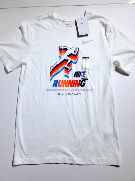 Nike Running Dri-Fit Retro Marathon T Shirt (White/Multi) DD4470-100 Mens Small. Run Club Shirt, Marathon Shirt Design, Marathon Tshirts, Graphic Crew Neck T-shirt For Running, Vintage Marathon Shirt, Marathon Tee, Marathon Clothes, Nike Poster, Marathon Shirts