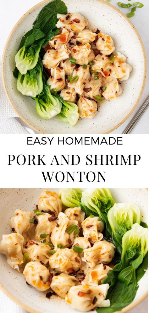 Wonton Side Dishes, Miso Soup With Wontons, Wonton Pork Filling, Wonton Dinner Recipes, Shrimp Wontons Recipes, Chinese Wonton Recipes, Pork And Shrimp Wontons, Shrimp And Pork Dumplings, Pork And Shrimp Dumplings