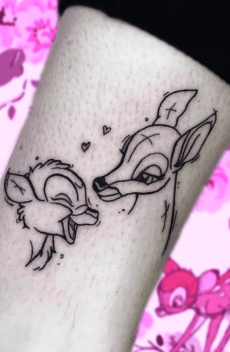 Mom Daughter Disney Tattoos, Bambi And Mom Tattoo, Disney Family Tattoos Mom, Cute Mom Daughter Tattoos, Mother And Daughter Disney Tattoos, Mother Tattoo For Daughter, Mum And Daughter Tattoo Ideas, Disney Mom And Daughter Tattoos, Mom And Daughter Disney Tattoos