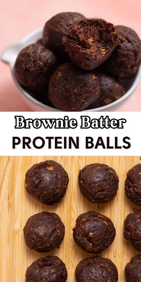 Protein brownie balls on a wooden cutting board. Easy Protein Snacks, High Protein Snack Recipes, Protein Snacks Recipes, Protein Energy Bites, Chocolate Protein Balls, Protein Balls Healthy, Protein Balls Recipes, Protein Baking, Healthy Protein Snacks