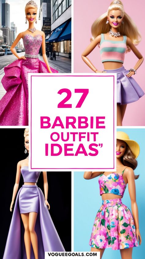 Discover 27 fabulous Barbie outfit ideas that will elevate your doll's style game! From glamorous gowns to trendy casual looks, these outfits are perfect for every occasion. Get inspired with unique color combinations, playful accessories, and chic footwear that will make your Barbie stand out. Dive into a world of creativity and fashion magic! #BarbieOutfits #DollFashion #BarbieStyle #FashionInspiration Barbie Going Out Outfit, Barbie Party Outfit Ideas, Barbie Inspo Outfits, Barbie Stand, Barbie Outfit Ideas, Rap Concert Outfit Ideas, Rap Concert Outfit, Chic Footwear, Glamorous Gowns