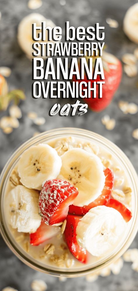 Strawberry Banana Overnight Oats [10 Minutes] – Chasety Strawberry Banana Overnight Oats, High Protein Smoothie Recipes, Strawberries And Bananas, Strawberry Overnight Oats, Best Overnight Oats Recipe, Oat Recipes Healthy, High Protein Smoothies, Healthy Dinner Recipe, Banana Overnight Oats