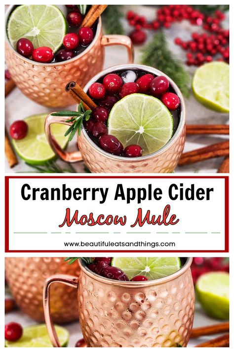 Christmas Mule, Christmas Apple Cider, Cranberry Moscow Mule Recipe, Cider Moscow Mule, Cranberry Apple Cider, Apple Cider Moscow Mule, Cider Cocktail Recipes, Cranberry Cider, Mint Cocktails