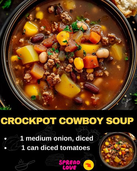 Crockpot Cowboy Soup Pinto Bean Chili Recipe, Crockpot Cowboy Soup, Pinto Bean Soup Recipes, Cowboy Soup, Beef Tips And Noodles, Pinto Bean Soup, Recipes With Kidney Beans, Pinto Bean Recipes, 15 Bean Soup