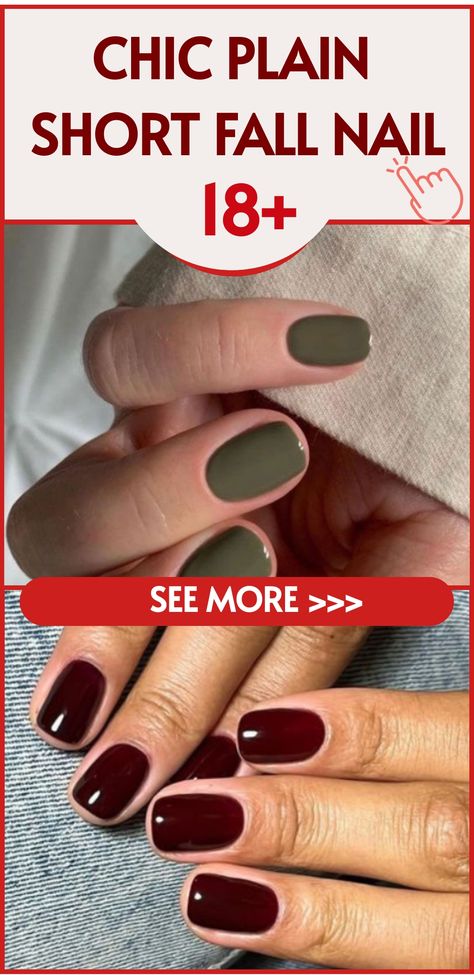 Discover the beauty of chic plain short nails this autumn season! Short nails make for a stylish and versatile choice, perfect for a clean and natural look. Embrace neutral shades like nude, taupe, or soft gray for an elegant touch. With short nails, you'll have low-maintenance elegance that suits your busy fall schedule - from apple picking to cozy evenings in. These chic plain short fall nails are ideal for any occasion this season, effortlessly complementing your style. Try them out today! Short Nails Shellac Fall, Fall Single Color Nails, Fall Nail Colors Gel Polish Short Nails, Acrylic Nails Plain Color Fall, Nail Designs For Small Nail Beds, Short Gel Nails Fall Colors, Natural Color Dip Powder Nails, Classy Fall Nails Short Square, Fall Round Gel Nails