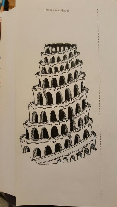 Tower of Babel 642 places to draw by Mark Ludditt 2016 Tower Of Babel Drawing, Babylon Tattoo Design, Tower Of Babel Tattoo, Babylon Drawing, Tower Of Babel Art, Babel Tattoo, Babylon Tattoo, Babylon Tower, Places To Draw