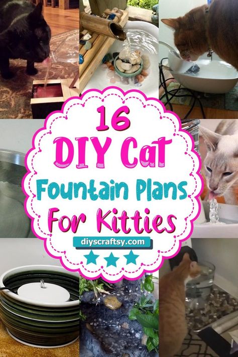 DIY Cat Fountain Plans Cat Garden Water Bowl, Diy Cat Drinking Fountain, Cat Fountain Drinking Water, Dog Fountain Outdoor Diy, Diy Cat Fountain How To Make, Diy Pet Water Fountain, Diy Pet Fountain, Diy Cat Fountain, Diy Cat Water Fountain