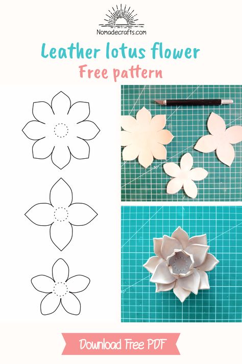 Lotus Flower Printable, Diy Flower Stencil Pattern, Leather Lotus Flower, Diy Clay Lotus Flower, Clay Lotus Flower Tutorial, Leather Flower Patterns Templates, Lotus Flower Template Printable, Lotus Diy Crafts, Pottery Lotus Flower