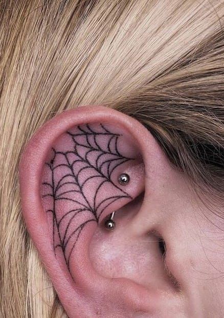 Year Tattoo, Emo Tattoos, Spider Web Tattoo, Leo Tattoo, Goth Tattoo, Web Tattoo, Celtic Tattoo, Ear Tattoos, Creepy Tattoos