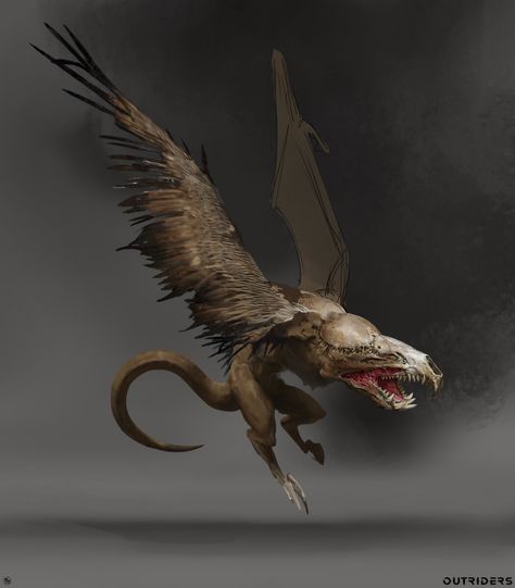 ArtStation - Outriders : Sciathan (flying creature), Maciej Janaszek Flying Monsters, Wing Art, Beast Creature, Monster Concept Art, Alien Creatures, Dnd Art, Dungeons And Dragons Homebrew, Creature Feature, Mythical Creatures Art