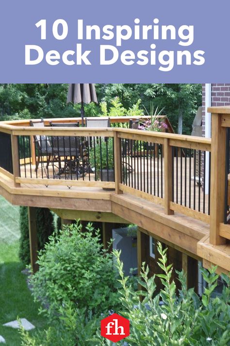 10 Inspiring Deck Designs Octagonal Deck Ideas, Lakehouse Exterior Decks, Elevated Decks Ideas, Wood Deck Patio Ideas, Raised Deck Ideas Backyards, Deck Shape Ideas, Wrap Around Deck Ideas Layout, Deck Building Plans Design, Two Level Deck Ideas Pool