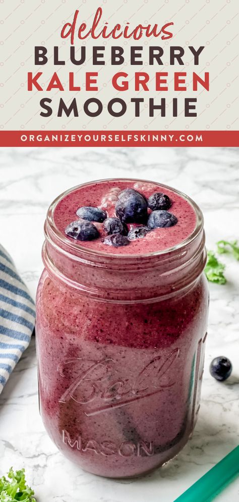 Kale Smoothies With Fruit, Smoothie Recipes Kale, Kale Breakfast Smoothie, Kale In Smoothies, Vegan Kale Smoothie, Kale And Blueberry Smoothie, Blueberry Kale Smoothie Recipes, Kale Recipes Smoothie, Kale Shakes Recipes