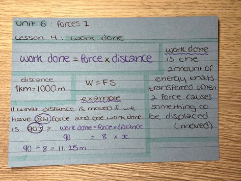 Lesson 4 : work done #aqa #physics #revision #gcse #gcsephysics #notes #forces #physicsforces #forces1 #workdone Gcse Pe Revision Notes, Year 8 Science Revision, Gcse Pe Revision, Aqa Gcse Science Revision Notes, Gcse Physics Revision, Physics Revision, Gcse Science Revision, Gcse Physics, Exam Revision