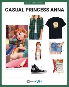 Get the look of Casual Princess Anna, Frozen’s ice queen who dresses down in the film Ralph Breaks The Internet. Anna Disney Princess, Princess Anna Costume, Disney Princess Inspired Outfits, Princess Anna Frozen, Disney Character Outfits, Disney Bound Outfits Casual, Frozen Outfits, Princess Inspired Outfits, Anna Costume