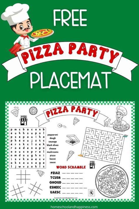 Pizza Placemat Printable Activity Pizza Bingo Free Printable, Free Pizza Party Printables, Free Pizza Printables, National Pizza Day Activities, Pizza Games For Kids, Pizza Day Activities For Kids, Pizza Party Food Ideas, Pizza Activities For Kids, Pizza Day Activities