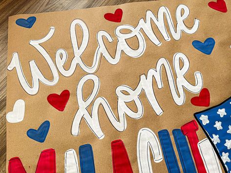 Welcome home soldier banner! Love these ❤️🤍🩵 #banner #banners #art #artwork #redwhiteblue #welcomehomesoldier #welcomehome #america #supportsmall #shoplocal #shopsmall Welcome To America Sign Airport, Welcome To Usa Sign Airport, Military Welcome Home, Welcome Home Banner, Welcome Home Soldier, Welcome Back Home, Welcome Home Banners, America Sign, Welcome Home Signs