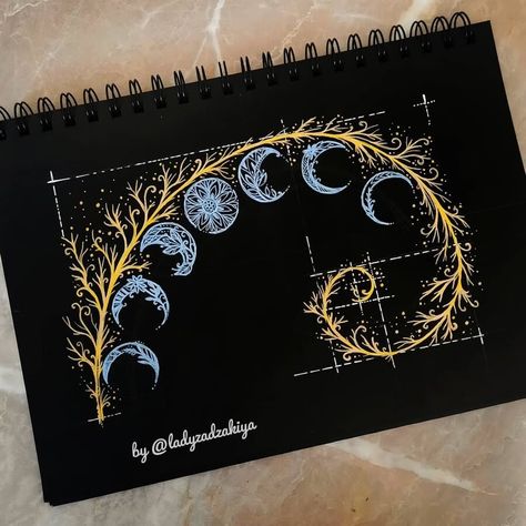 Fibonacci Art, Easy Drawing Steps, Moon Journal, Black Paper Drawing, Moon Drawing, Geometry Art, Mandala Design Art, Paper Drawing, Mandala Drawing