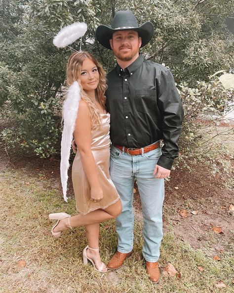 Halloween Costumes Relationship, Halloween Costumes For Country Couples, Supernatural Couple Costume, Cowboys And Angels Halloween Costume, Cow And Cowboy Couple Costume, Western Couples Costumes For Halloween, Couples Halloween Costume Ideas Country, Couples Country Costumes, Cute Couples Costumes For Halloween Diy