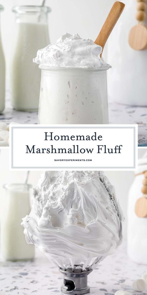 With only 5 simple ingredients, you can have this homemade Marshmallow Fluff recipe ready in under 30 minutes! So light and fluffy! Marshmallow Fluff Recipe, Paleo Marshmallows, Healthy Marshmallows, Marshmallow Fluff Frosting, Marshmallow Fluff Recipes, Homemade Marshmallow Fluff, Mouthwatering Desserts, Homemade Marshmallow, How To Make Marshmallows