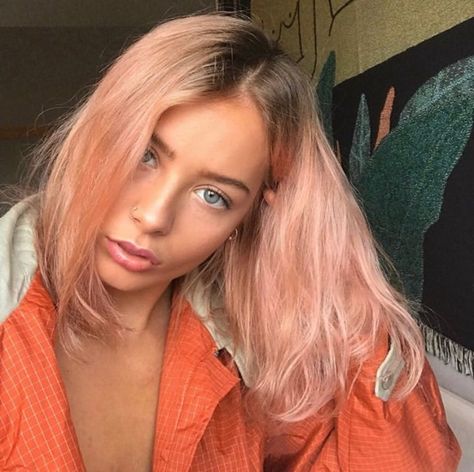 Pastel Peach Hair, Pink And Peach Hair, Peach Colored Hair, Peach Pink Copper Hair, Peachy Blonde Hair, Peach Colour Hair, Dark Peach Hair, Apricot Hair Color, Peach Pink Hair