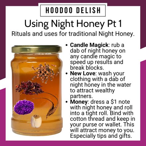 Night honey will empower and activate your candle magic, love spells, and money manifestation! It's incredibly easy to make at home too! Night Honey Hoodoo, Candle Magic Love Spells, Honey Spiritual Meaning, Honey In Witchcraft, Hoodoo Delish, Candle Magick Spells, Divine Feminine Power, Staff Magic, Dream Spell