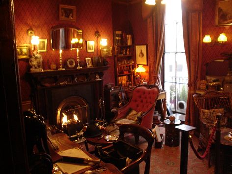 One of the rooms in the Sherlock Holmes Museum, Baker Street, London. Sherlock Holmes Museum, Steampunk Office, Victorian Study, Victorian Office, Mailer Design, Magic Land, Studying Library, Art Of Manliness, Man Room