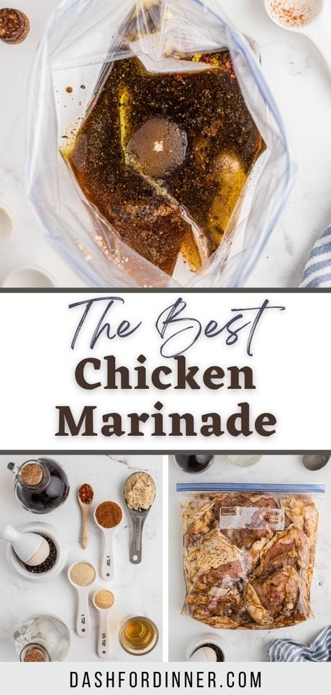 This easy chicken marinade is perfect for all cuts and all cooking methods. Whether you're grilling, baking, or air frying, this marinade for chicken is ready for the job! Perfect for chicken breasts, thighs, tenders, or even other proteins like salmon, pork, and steak. Chicken Marinade With Worcestershire, Home Made Marinade For Chicken, Treager Chicken Breast Recipe, Chicken Marinade For Pasta, Quick And Easy Chicken Marinades, Frozen Chicken Marinade Recipes, Chicken Marinade For Crockpot, Chicken Tenderizer Marinade, Thanksgiving Chicken Marinade