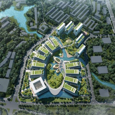 Read more here: https://www.10design.co/dongguan-university-of-technology-intl-coop-zone University Plan, Innovation Center, Campus Design, University Architecture, Architecture Design Sketch, Building Concept, Wuxi, Green Architecture, Architecture Design Concept