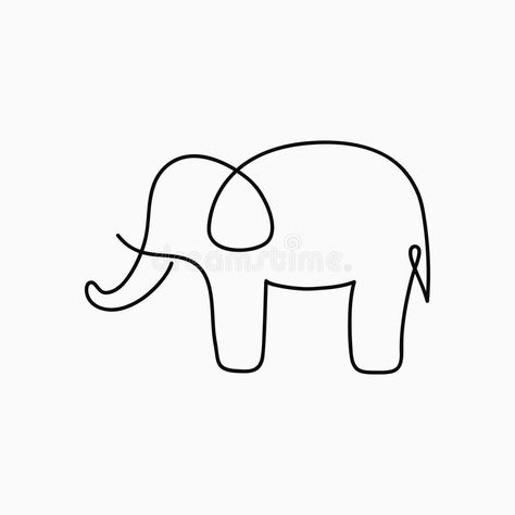 Elephant One Line Drawing. Continuous Line Animal. Hand-drawn ... Minimalist Elephant Drawing, Elephant Doodle Tattoo, Minimalistic Elephant Tattoo, One Drawing Line, Easy Line Art Drawing Simple, Elephant Line Tattoo, Minimalist Elephant Tattoo, Easy One Line Drawing, One Line Drawing Animals