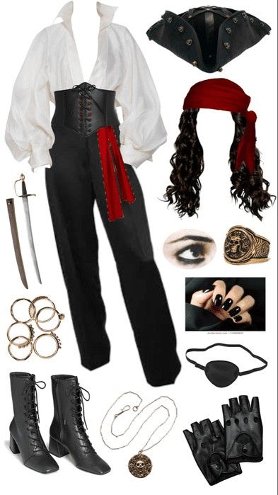 Pirate Ideas Costume, Pirate Inspo Outfit, Pirates Inspired Outfit, Red Shirt Halloween Costume, Pirate Outfit Ideas Women, Pirate Halloween Costumes For Women Diy, Pirates Outfit Ideas, Pirate Costume Women Pants, Modest Pirate Costume