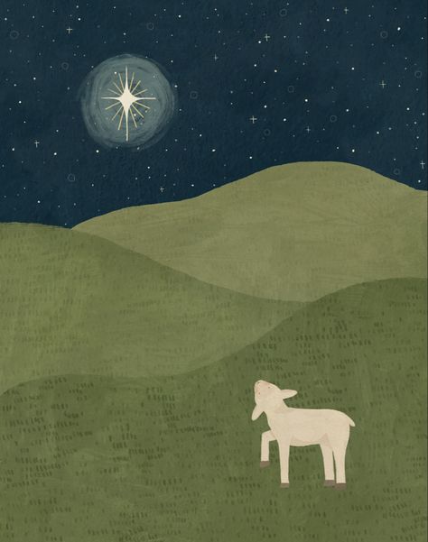 A lamb looking up at the star of Bethlehem in empty green fields in the night. The Birth Of Jesus Christ, Whats Wallpaper, Jesus Artwork, Birth Of Jesus Christ, Christmas Jesus, 캐릭터 드로잉, Biblical Art, Birth Of Jesus, Arte Inspo