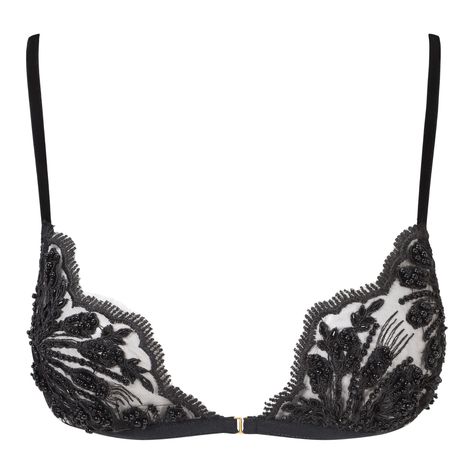 From our Onyx collection, this divinely decadent beaded bralette was designed to be seen... The delicate black beaded lace is exquisite and expertly hand sewn here in the UK. Finished with satin bound straps and a front fastening. Perfect for boudoir dressing, and undressing… Wear with a sheer shirt and our matching Onyx beaded thong. Dry clean or hand-wash only. Lacey Black Mini Dress, Black Lace Bras, Aesthetic Bras, Bra Png, Beaded Bralette, Beaded Bra, Bead Bra, Cute Bras, Black Lace Bralette