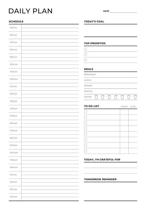 2 Page Daily Planner | Printable | Digital studyplanner #ramadandayplannerprintable Planner Setup Ideas, Hour Planner, Exam Planner, Day Planner Template, Cute Daily Planner, Free Planner Templates, Daily Planner Printables Free, Daily Planner Hourly, Daily Routine Planner