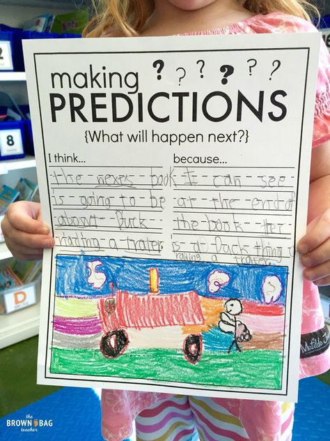 FREE graphic organizer for Making Predictions. Plus, I love the predicting anchor chart in this post! Readers Workshop, First Grade Reading Comprehension, Making Predictions, 1st Grade Writing, First Grade Writing, Reading Comprehension Strategies, Reading Comprehension Activities, 2nd Grade Reading, First Grade Reading