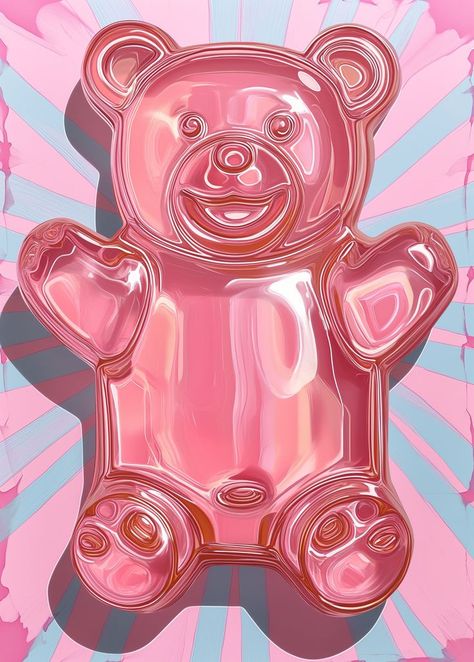 Pink gummy bear illustration with a matte, anti-gloss look, playful and chic candy art in booru style, perfect for Pinterest collections focused on non-reflective and textured art pieces, unique and adorable sugar-inspired graphics for fun and creative pinners. Gummy Bear Illustration, Girly Graphics, Sweet Drawings, Zine Design, Pink Xmas, Bear Drawing, Bear Illustration, Bear Wallpaper, Gummy Bear