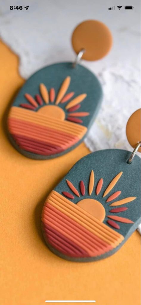 Sealing Clay Earrings, Silk Screen Polymer Clay Earrings, Large Polymer Clay Earrings, Clay Earrings For Beginners, Polymore Clay Ideas, Western Clay Earrings, Rajutan Sandal, Easy Polymer Clay Earrings, Polymer Clay Jewelry Ideas