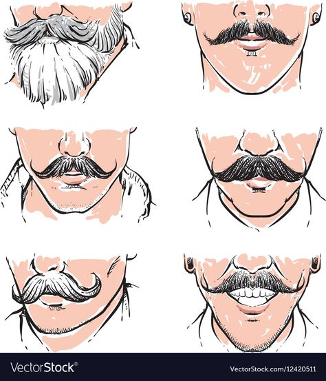 Moustache Drawing Reference, Mustache Character Design, How To Draw A Mustache, Mustache Reference, Facial Hair Drawing, Drawing Mustache, Mustache Drawing, Curly Mustache, Sketching References