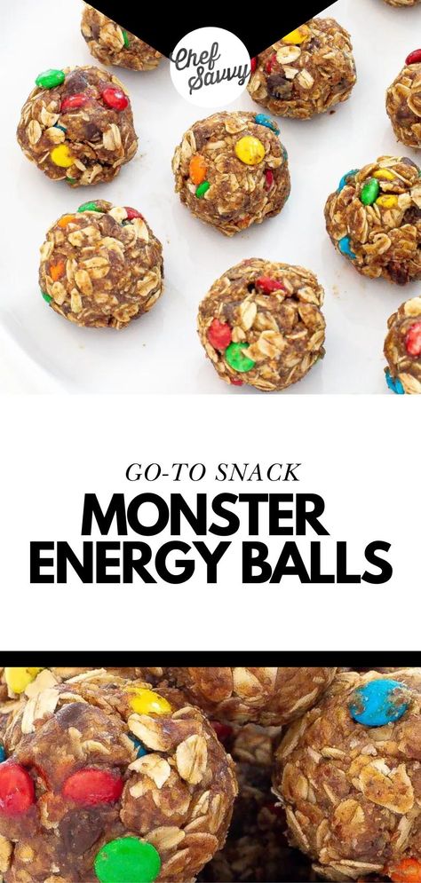 Save this No Bake Healthy High Protein Monster Energy Balls Recipe! Monster Energy Balls are no-bake, bite-sized treats that combine the flavors of monster cookies with wholesome, energy-packed ingredients like peanut butter, flax seed, and oats. They are a convenient protein-packed snack that will keep you fueled throughout the day! Follow Chef Savvy for more Healthy Snacks! Monster Energy Balls, No Bake Healthy, Energy Balls Recipe, Protein Balls Healthy, Bake Healthy, Energy Balls Healthy, Energy Ball Recipe, Protein Packed Snacks, Peanut Butter Protein