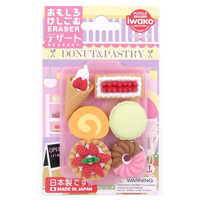 Buy Iwako Doughnut & Pastry Eraser Set at ARTBOX Kawaii, Strawberry Tart, Strawberry Tarts, Descendants Costumes, Cute Bento Boxes, Japanese Puzzle, Cute Bento, Plastic Tray, Plastic Trays