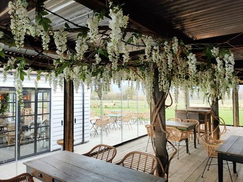 White Wisteria, artificial flowers , faux wisteria, restaurant flowers Indoor Wisteria, Artificial Wisteria Pergola, Wisteria Pergola Wedding, Faux Wisteria Decor, Wisteria From Ceiling, White Wisteria Pergola, Faux Wisteria Home Decor, Wisteria Canopy Wedding, Wisteria White