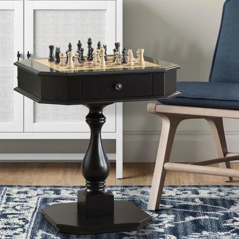 Wooden Chess Game TableWith One Drawer, Black Chess Corner, Backgammon Table, Mango Wood Coffee Table, Drawer Black, Wood Room Divider, Aviation Decor, Wooden Room Dividers, Changing Table Pad, Board Game Table