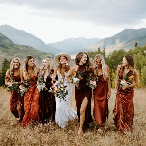 Burnt Orange Bridesmaid Dresses, Women Standing, Fall Wedding Bridesmaids, Rust Bridesmaid Dress, Orange Bridesmaid, Fall Bridesmaids, Orange Bridesmaid Dresses, Floral Bridesmaid Dresses, Fall Bridesmaid Dresses