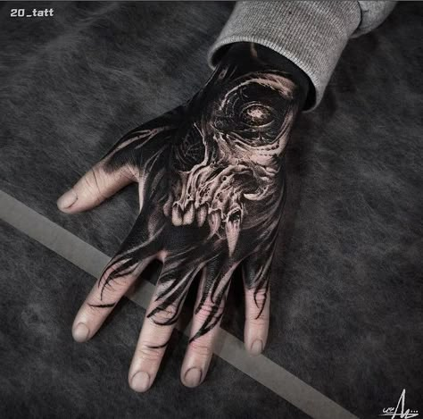 Scary Hand Tattoos For Guys, Scary Hand Tattoos, Horror Hand Tattoos, Horror Tatoos, Phoenix Hand Tattoo, Blackout Hand Tattoo, Creepy Hand Tattoos, Gothic Forearm Tattoo, Blackwork Hand Tattoo