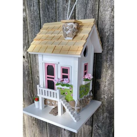 Large Bird Houses, Pink Front Door, Wooden Bird Houses, Bird Houses Painted, Decorative Bird Houses, Flower Panels, Chickadees, Charming House, Finches