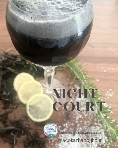 Night Court Cocktail, Acotar Themed Cocktails, Acotar Inspired Drinks, Acotar Cocktails Ideas, Acotar Drink Recipes, Acotar Snacks, Acotar Starfall Party, Acotar Themed Drinks, Book Inspired Cocktails