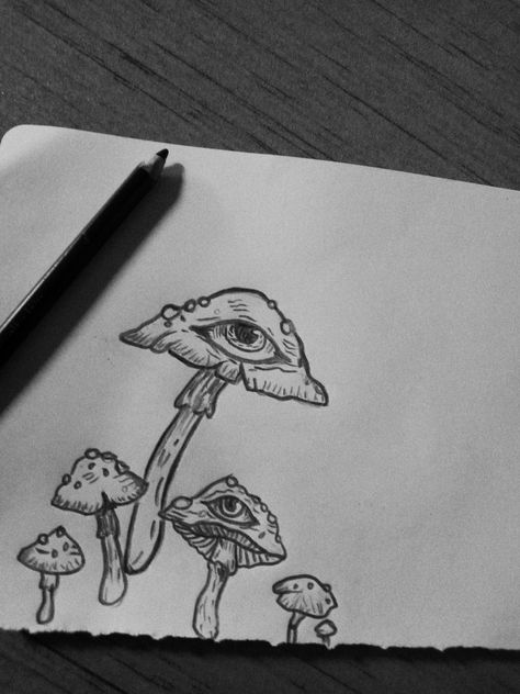 Art With Rapid, Shroom Drawings Trippy, Mushroom With Eyes Tattoo, Eye Mushroom Art, Shrooms Drawings, Dreamcore Tattoo, Mushroom Eye Tattoo, Mushroom With Eyes Drawing, Mushroom Eye Drawing