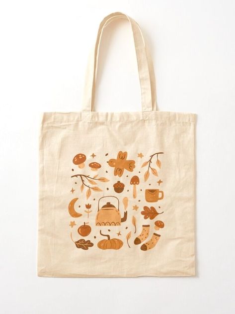 Fall Tote Bag Painting Ideas, Fall Merch, Autumn Tote Bag, Handpainted Tote, Autumn Doodles, Painted Canvas Bags, Magical Autumn, Handpainted Tote Bags, Paint And Drink