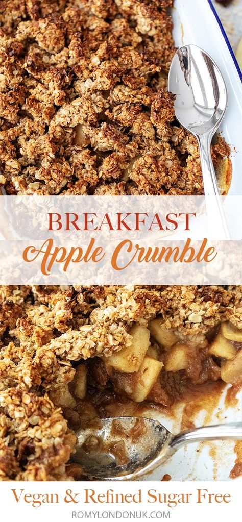 Breakfast Apple Crumble, Sugar Free Apple Crisp, Breakfast Crumble, Healthy Vegan Food, Healthy Apple Crumble, Fall Recipes Breakfast, Apple Recipes Healthy, Apple Crumble Recipe, Vegan Donuts