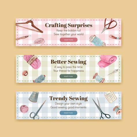 Banner template with sewing concept desi... | Free Vector #Freepik #freevector #banner #watercolor #template #fashion Watercolor Templates, Shop Banner Design, Logo Online Shop, Fashion Banner, Old Sewing Machines, Trendy Sewing, Craft House, Greeting Card Set, Sewing Design